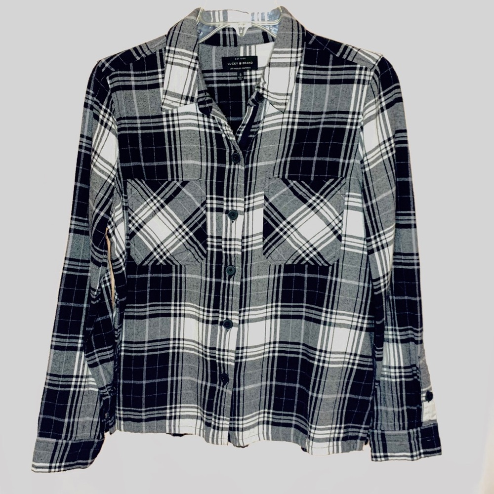 Lucky Brand Black and White Plaid Shirt